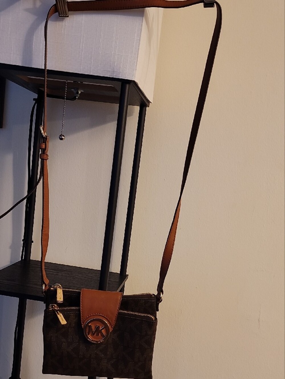 Michael Kors Brown Logo Crossbody with Tan Leather Flap and Gold MK Emblem - Picture 2 of 16
